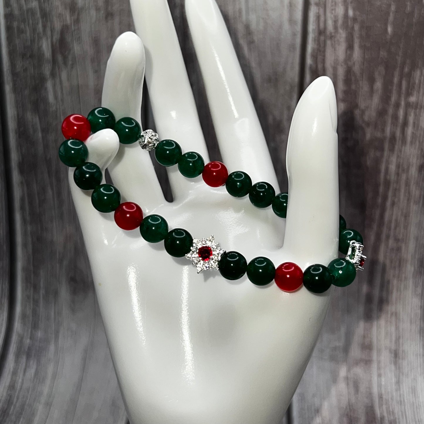 Sparkly Red and White Stars Chalcedony Bracelet