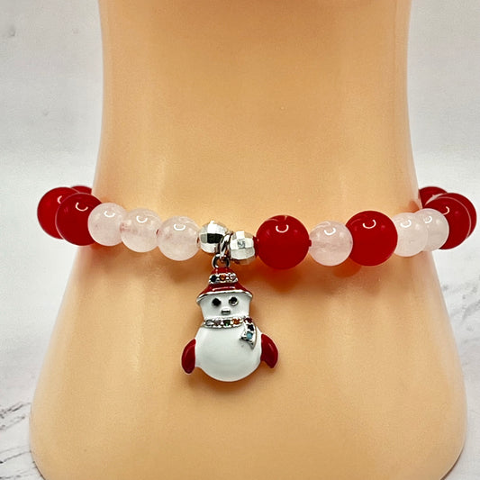 Jade and Chalcedony Snowman Charm Bracelet