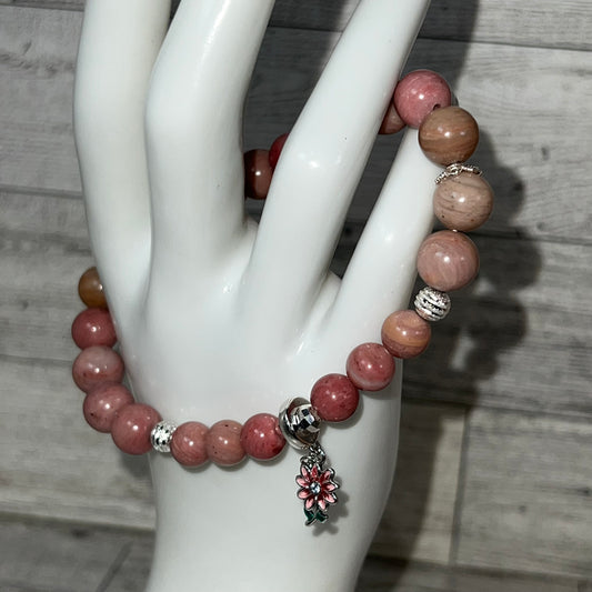 Rhodonite Stretch Bracelet with Flower Charm