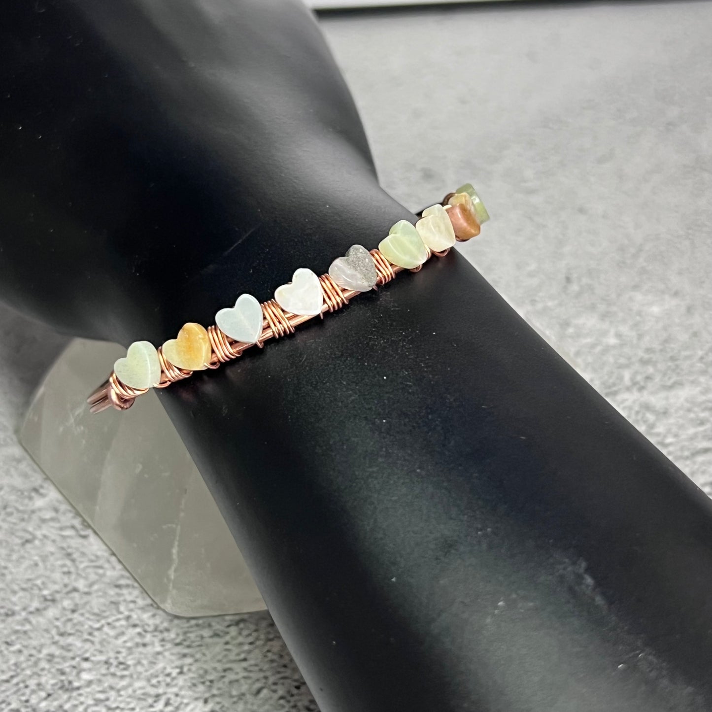 Copper Bangle with Amazonite Hearts