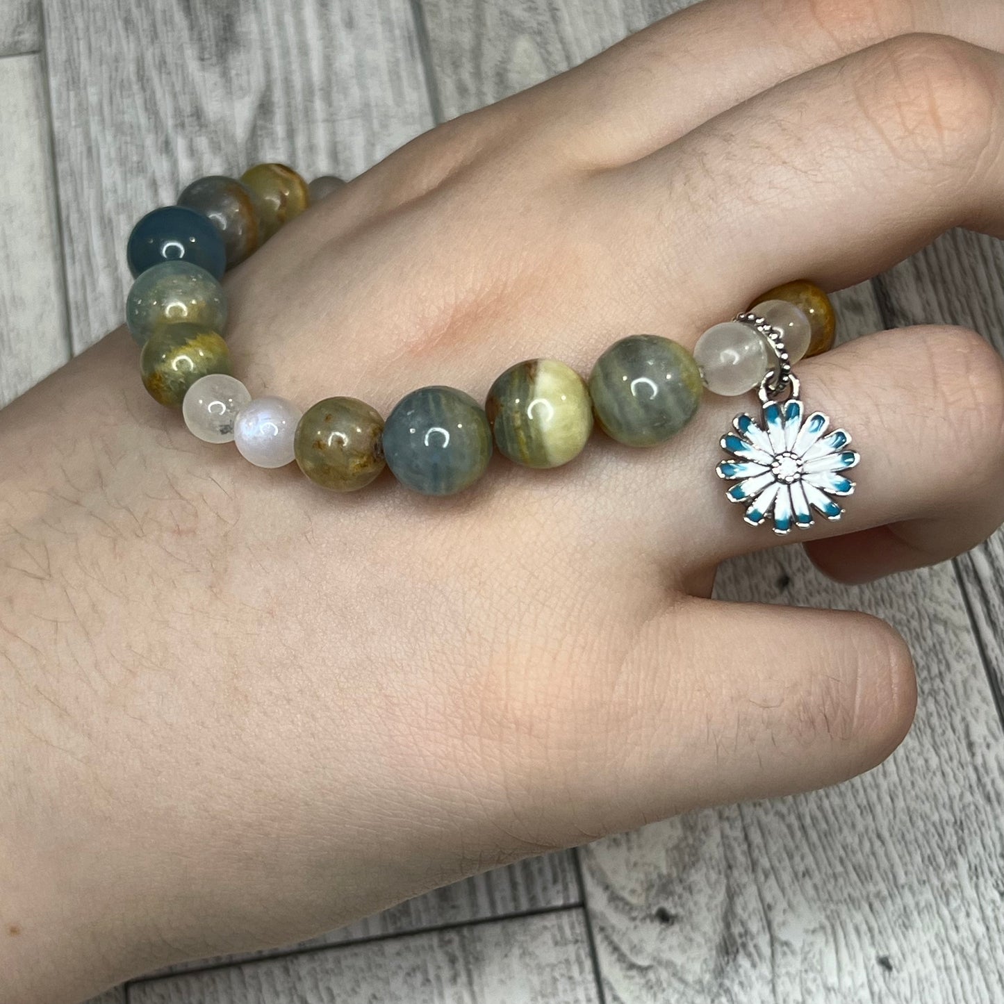 Rare Argentine Lemurian Calcite and Moonstone Bracelet