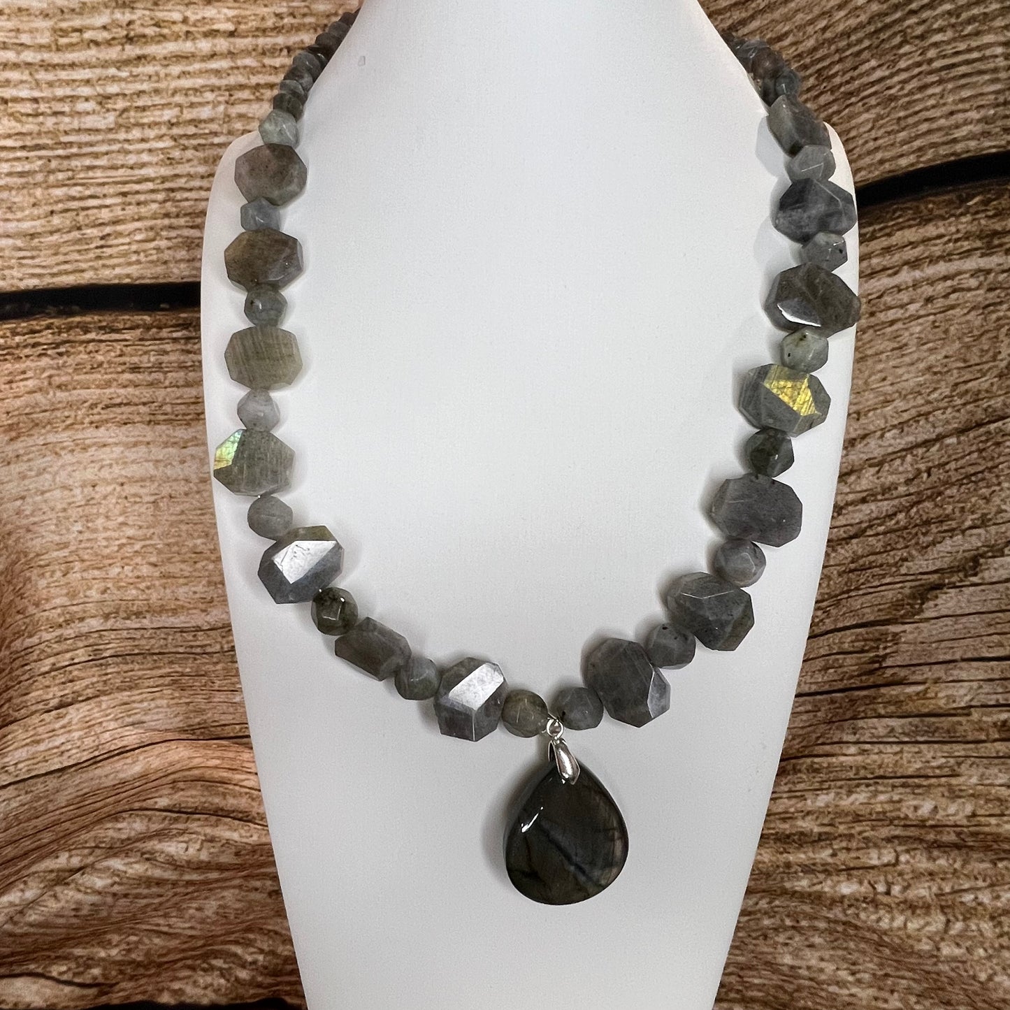 Flashy Faceted Labradorite Necklace with Purple Flash Pendant